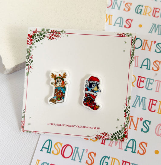 Blue/Orange Christmas Dog Studs