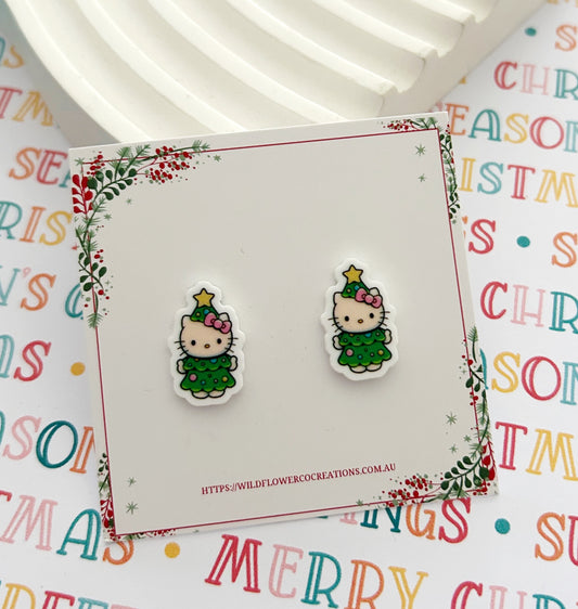 Kitty Christmas Tree Studs