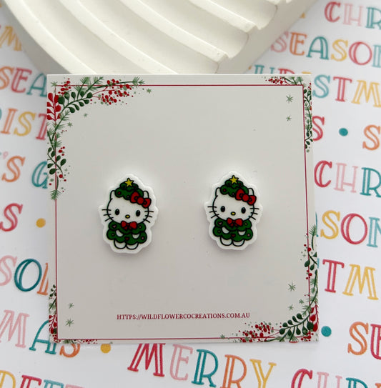 Kitty Christmas Tree Studs
