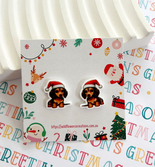 Dachshund Christmas Studs