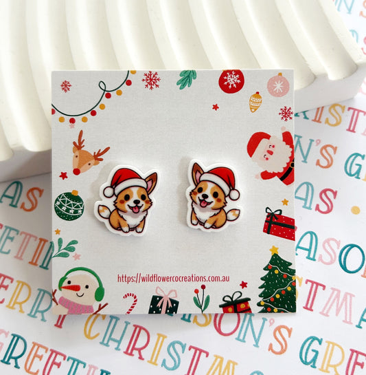 Corgi Christmas Studs