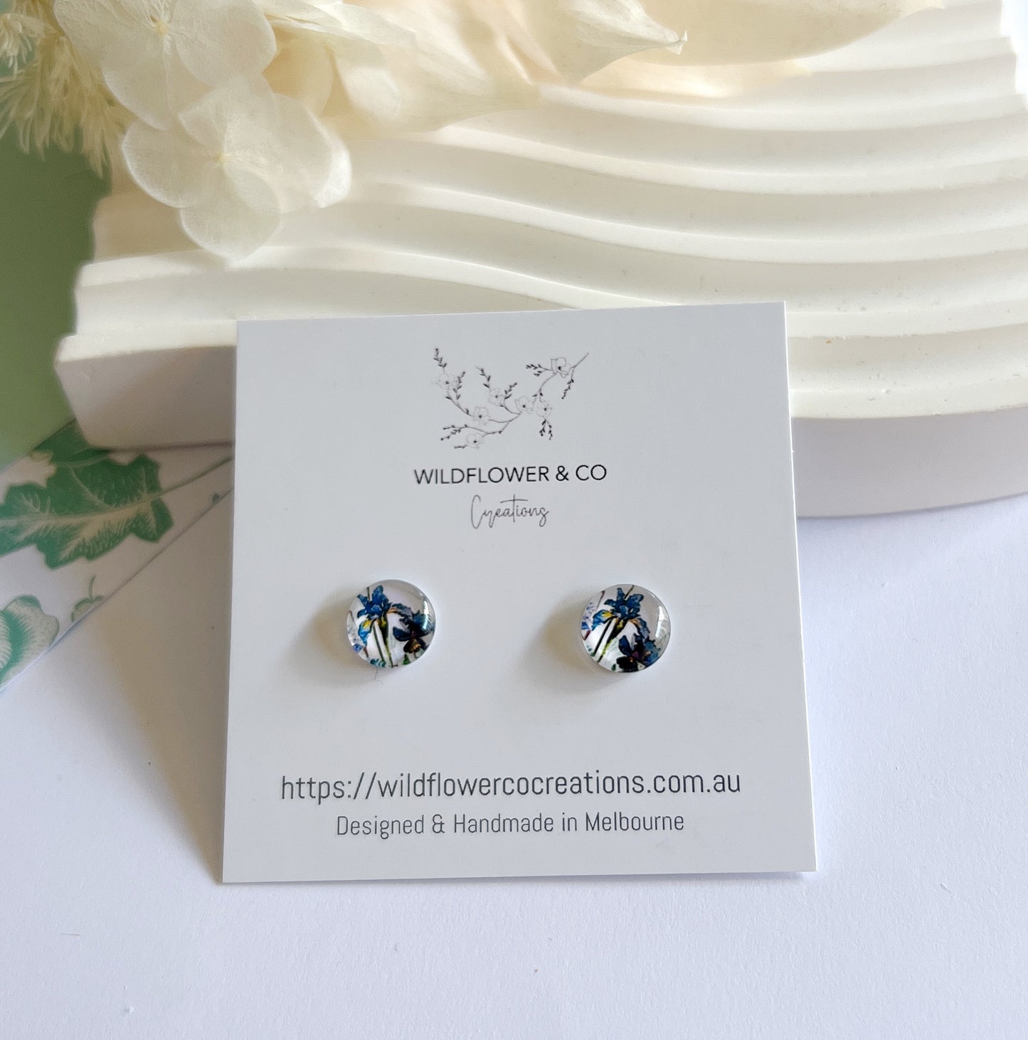 Floral Glass Studs - blue