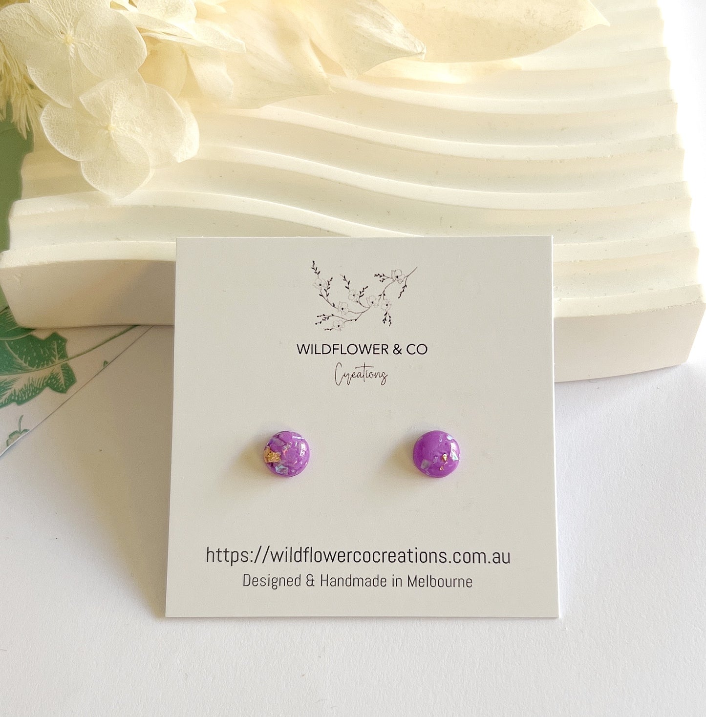 Marble Glass Studs - lilac/gold