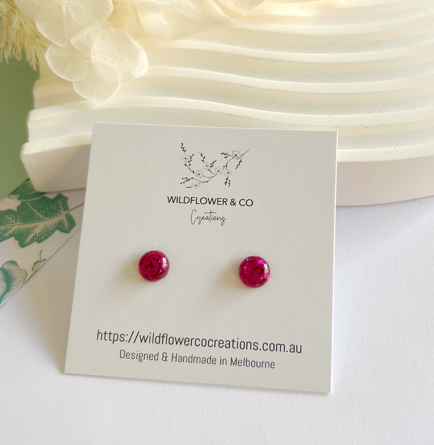 Glass Studs - hot/pink glitter