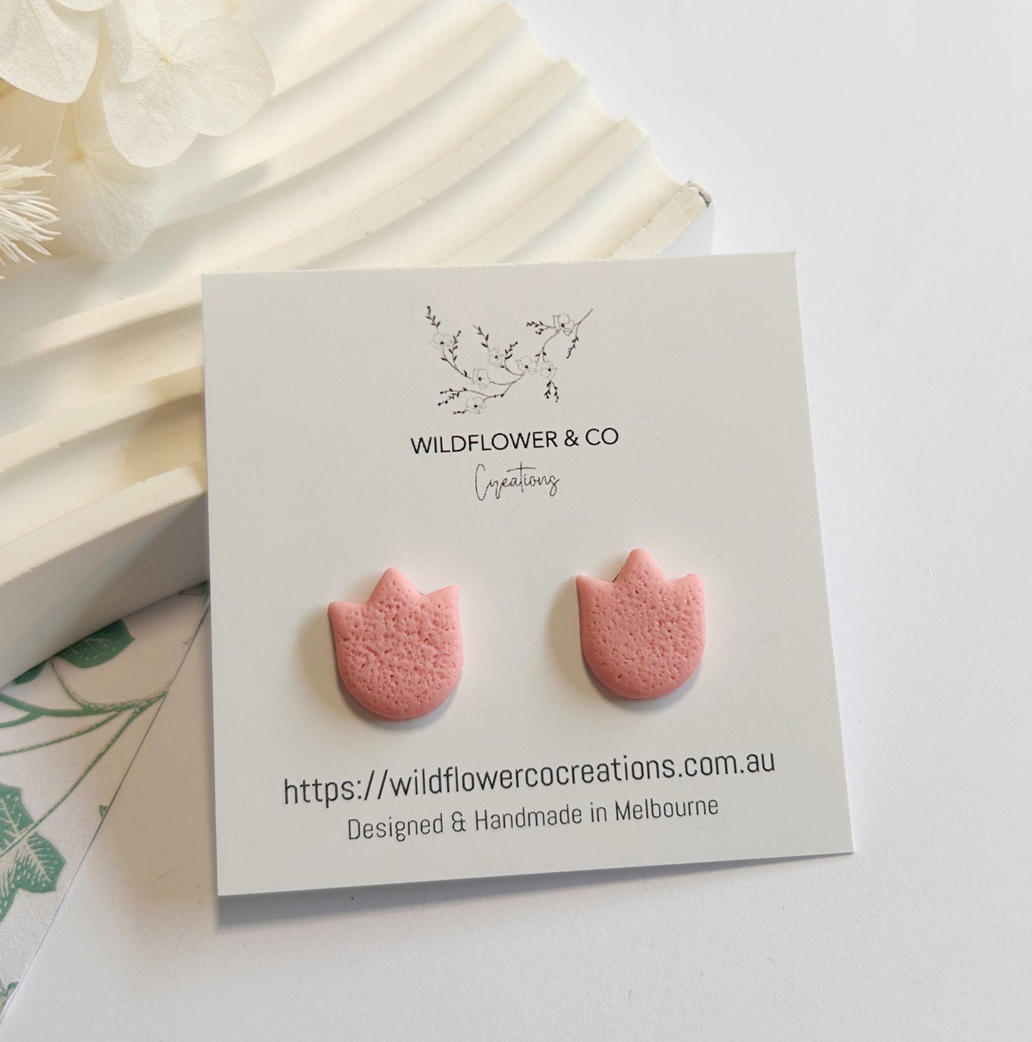 Clay studs - pink tulip