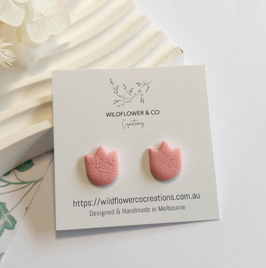 Clay studs - pink tulip